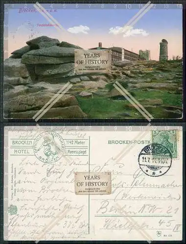 AK Brocken Nationalpark Harz Brockenhaus Teufelskanzel 1911 gelaufen 