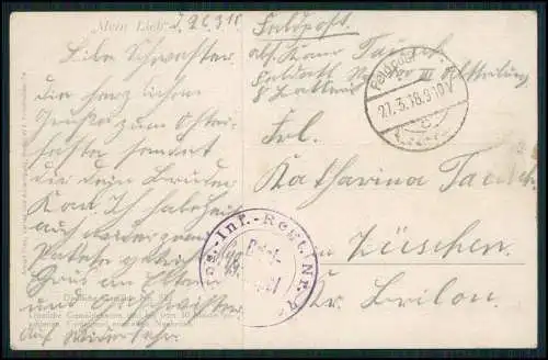 AK 1. WK Gemälde Mein Lieb junge schriebt Feldpost-Brief 1918 Feldpost gelaufen