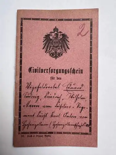 Militärpaß Soldbuch Zivilversorgungsschein W. Mann Montabaur Westerwald geb 1874