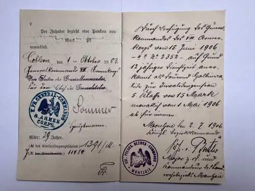 Militärpaß Soldbuch Zivilversorgungsschein W. Mann Montabaur Westerwald geb 1874