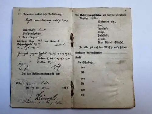 Militärpaß Haake Oberlübbe Hille Hüllhorst Minden Arm. Batl. 74 + Wirt. Kom. 269