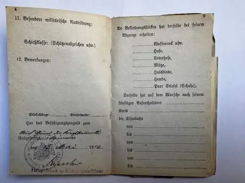 Militärpaß H. Schneider Dortmund - 8. Land. Inf. Ersatz Bataillon Münster uvm.