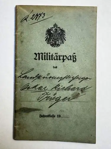 Militärpass R. Tröger Falkenstein Auerbach Sachsen - Train Ersatz Abteilung 1.WK