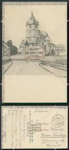 AK 1. WK Zeichnung von Gefreiter Müller Kirche 1917 Feldpost gelaufen