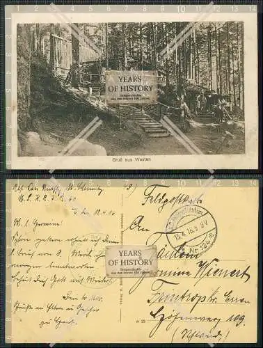 AK 1. WK  Gruß aus Westen Waldlager mit Häuser und Bunker 1916 Feldpost gelau