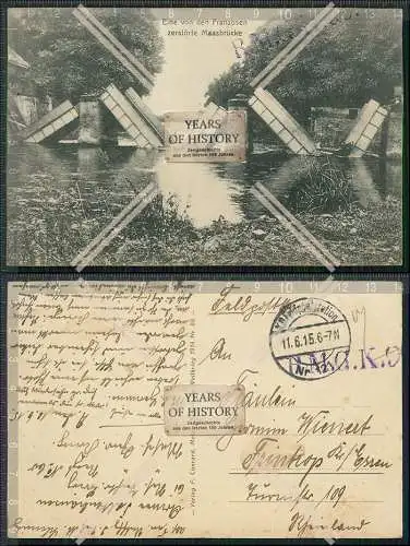 AK 1. WK Montmedy Lothringen Meuse Von den Franzosen zerstörte Brücke 1915 Fe