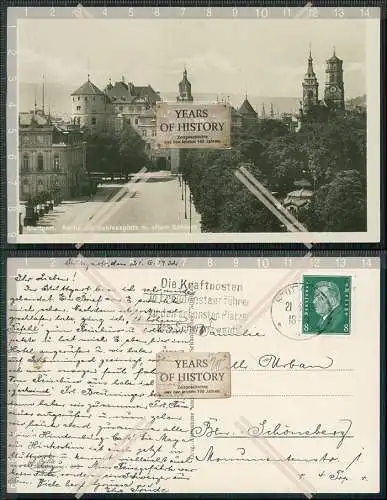 Foto AK Stuttgart Straße am Schlossplatz mit Schloss 1932 gelaufen