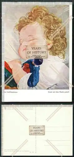 AK DIE LIEBLINGSPUPPE schlafendes Kind Mädchen Kopie mit dem Munde gemalt von 