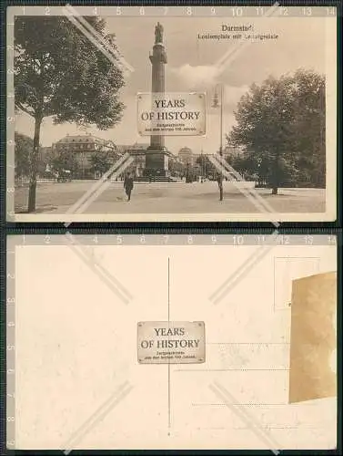 AK Darmstadt Luisenplatz mit Ludwigssäule Straßenbahn Passanten um 1910