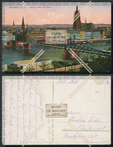 AK Frankfurt am Main Eiserner Steg mit Dom Nikolaikirche 1913 ? Feldpost