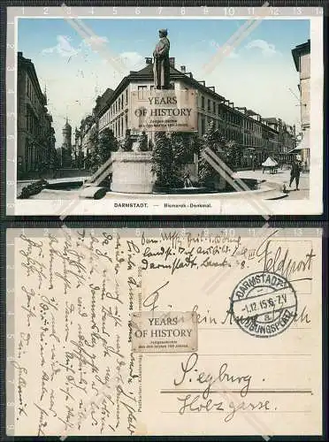 AK Darmstadt Hessen Bismarckdenkmal Ludwigsplatz 1915 Feldpost gelaufen