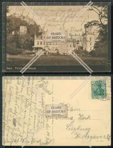 AK Sayn Bendorf Pfalz Schloss mit Burgen vom Garten 1914 gelaufen