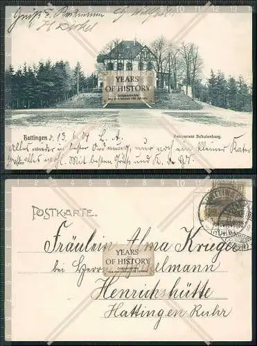 AK Hattingen Ruhr Wald Restaurant Schulenburg Treppe 1913 gel. Hotel Pension