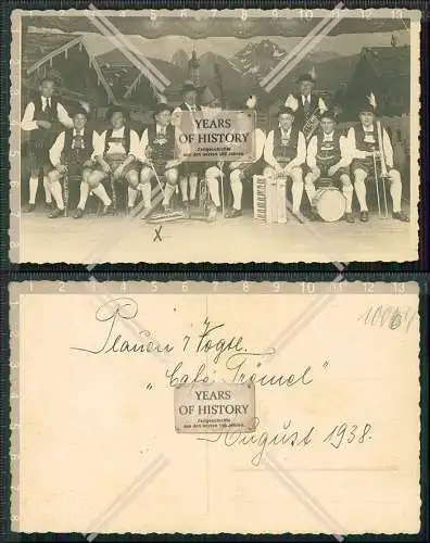 Foto AK Plauen Vogtland Cafe Trömel 1938 bayerische Musikkapelle in Tracht