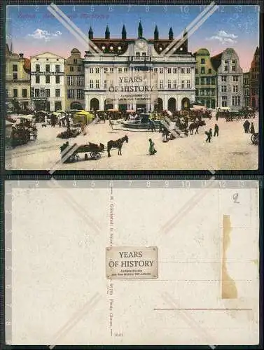 AK Rostock Mecklenburg-Vorpommern Rathaus und Marktplatz 1911