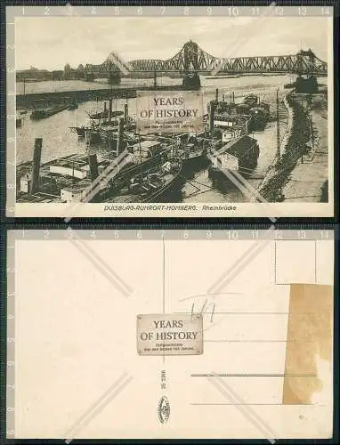 AK Homberg Ruhrort Duisburg Ruhrgebiet Rheinbrücke viele Boote 1920-30