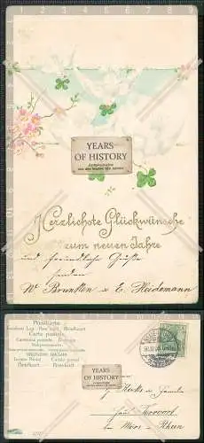 AK Präge Glückwunsch Neujahr Tauben Kleeblätter 1905 gelaufen
