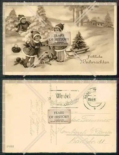 AK fröhliche Weihnachten Mädchen mit Schlitten im Schnee 1932 gel. und Sack m