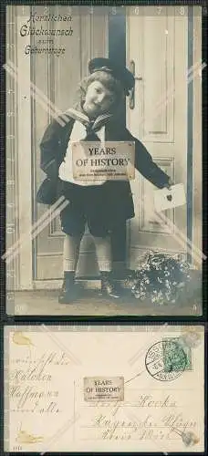 AK Glückwunsch Geburtstage kleines Mädchen Marine Uniform 1910 gelaufen 