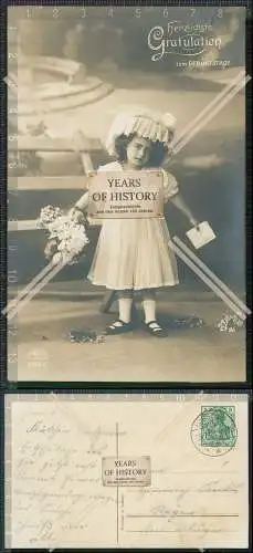 AK R u. K 4353 Gratulation zum Geburtstage 1911 gel. kleines Mädchen mit Blume