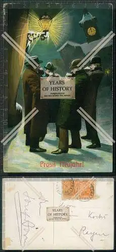 AK Prosit Neujahr Männer mit Bierglas Trinken unter Laterne 1913 gelaufen