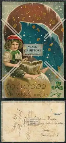 AK Glückwunsch Neujahr Nabe auf Geldsack sitzend 1911 gel. es regnet Goldtaler