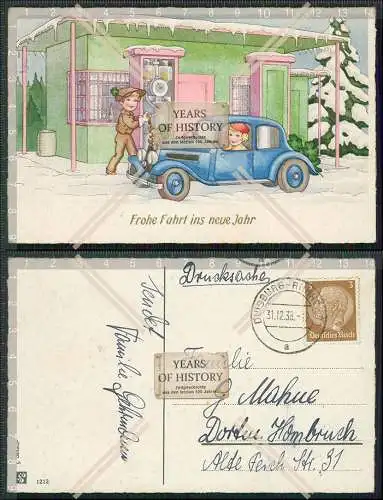 AK Glückwunsch Neujahr Auto Zapfsäule Tankstelle1938 Duisburg gel. Winterland