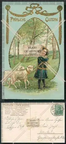 AK Gold Präge Fröhliche Ostern Mädchen mit Schafe Lämmer 1912 gelaufen 