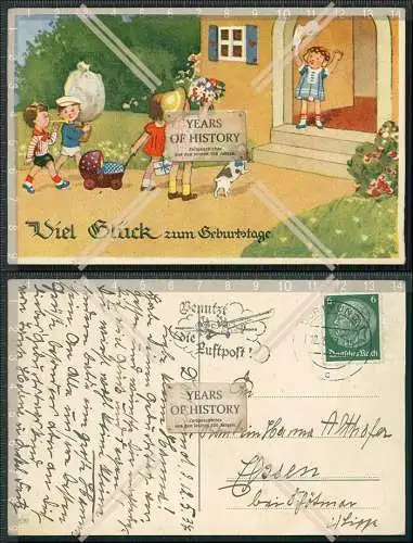 AK Künstler  Geburtstag Mädchen Gäste Kinder mit Hund 1937 gelaufen