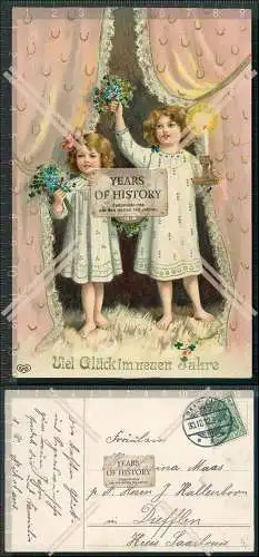 AK Neujahr Golddruck Mädchen im Nachthemd mit Uhr Kerze 1912 gelaufen Karte mi
