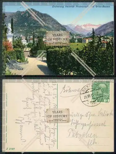 AK Gries Bozen Bolzano Südtirol Erzherzog Heinrich Promenade 1913 gel.