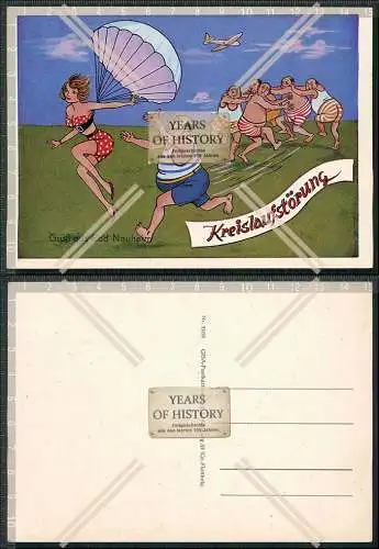 AK Scherz Humor Kreislaufstörung Dame im Bikini landet mit Fallschirm Bad Nauh