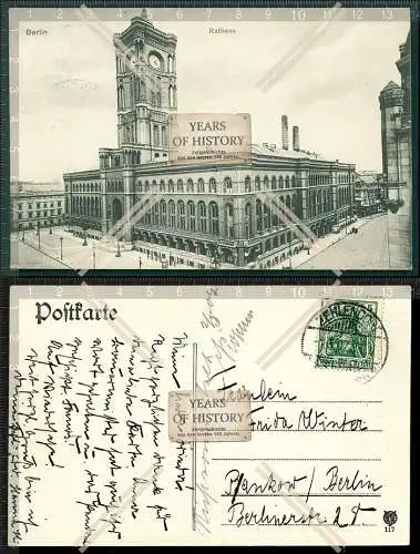 Orig. AK Berlin Rote Rathaus 1907 gel. nach Pankow gebaut Friedrich Waesemann