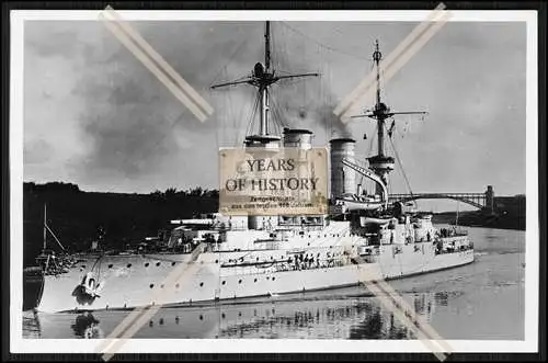 Foto SMS S.M.S. Wettin 1901 Linienschiff im Kaiser Wilhelm Kanal Kaiserlichen M