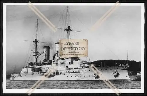 Foto SMS Schwaben 1901 Linienschiff im Hafen Hintergrund Land Kaiserlichen Mari