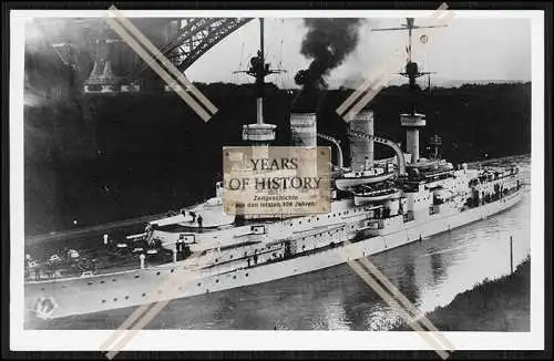 Foto SMS Mecklenburg 1901 Linienschiff Kaiser Wilhelm Kanal unter Brücke Kaise