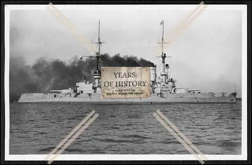Foto SMS Lothringen 1904 Linienschiff rauchende Schornsteine Kaiserlichen Marin