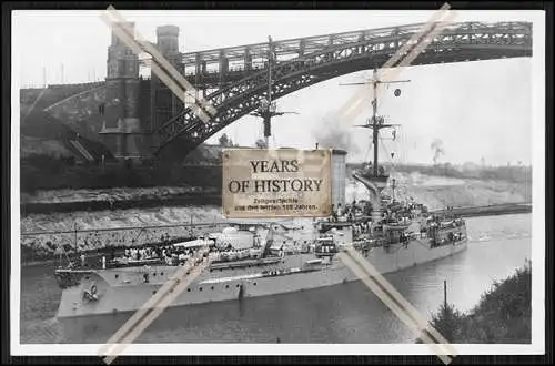 Foto SMS Hessen 1903 Linienschiff Kaiser Wilhelm Kanal unter Brücke Kaiserlich