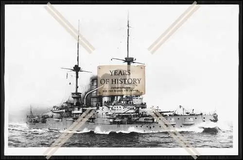 Foto SMS Deutschland 1904 Linienschiff volle Fahrt kaiserliche Marine im Einsat