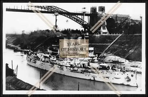 Foto SMS Deutschland 1904 Linienschiff im Kaiser Wilhelm Kanal Hochbrücke