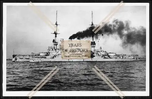 Foto S.M.S. SMS Schlesien 1906 Linienschiff und weiteres Schiff daneben Kaiserl