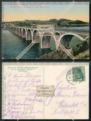 AK Möhnesee Körbecke Soest Möhnetalsperre Großer Viadukt 1914 gelaufen