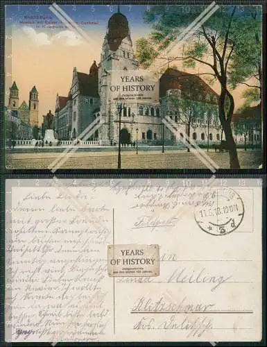 AK Magdeburg Museum Kaiser Friedrich Denkmal und Dom 1918 Feldpost gel.