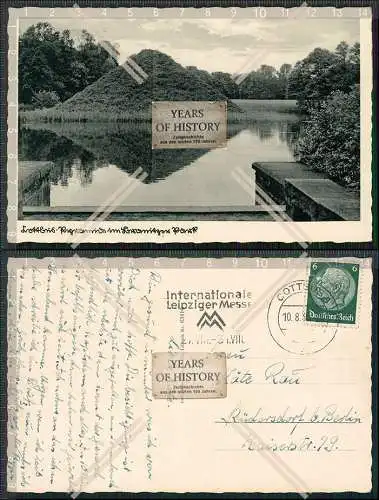 AK Cottbus Niederlausitz Wasserpyramide Branitzer Park 1939 gelaufen Briefmarke