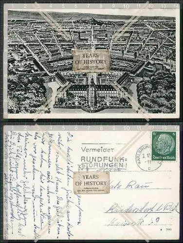 AK Karlsruhe aus der Vogelschau Luftbild 1940 gelaufen