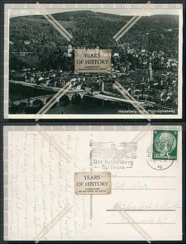 AK Heidelberg vom Philosophenweg 1936 gelaufen 