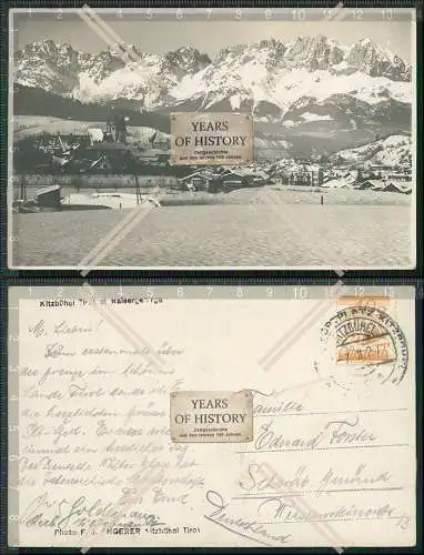 Foto AK Kitzbühel Tirol Blick zum Ort im Winter Alpenberge 1927 gelaufen