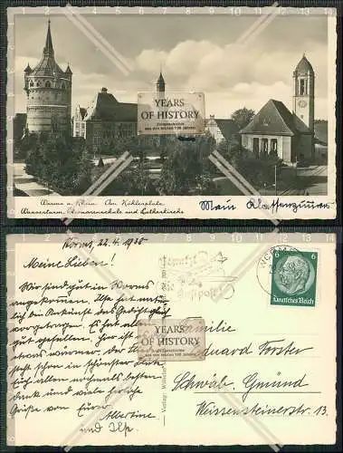 Foto AK Worms 1938 gel. Wasserturm Eleonorenschule Lutherkirche Köhlerplatz Ki