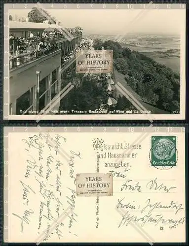 Foto AK Wien Döbling Kahlenberg Terrassen Restaurant Blick auf Donau 1940 gel.