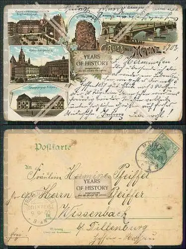 AK Litho Mainz Rhein Großherzgl. Schloss Gutenbergplatz Brücke 1903 gel.